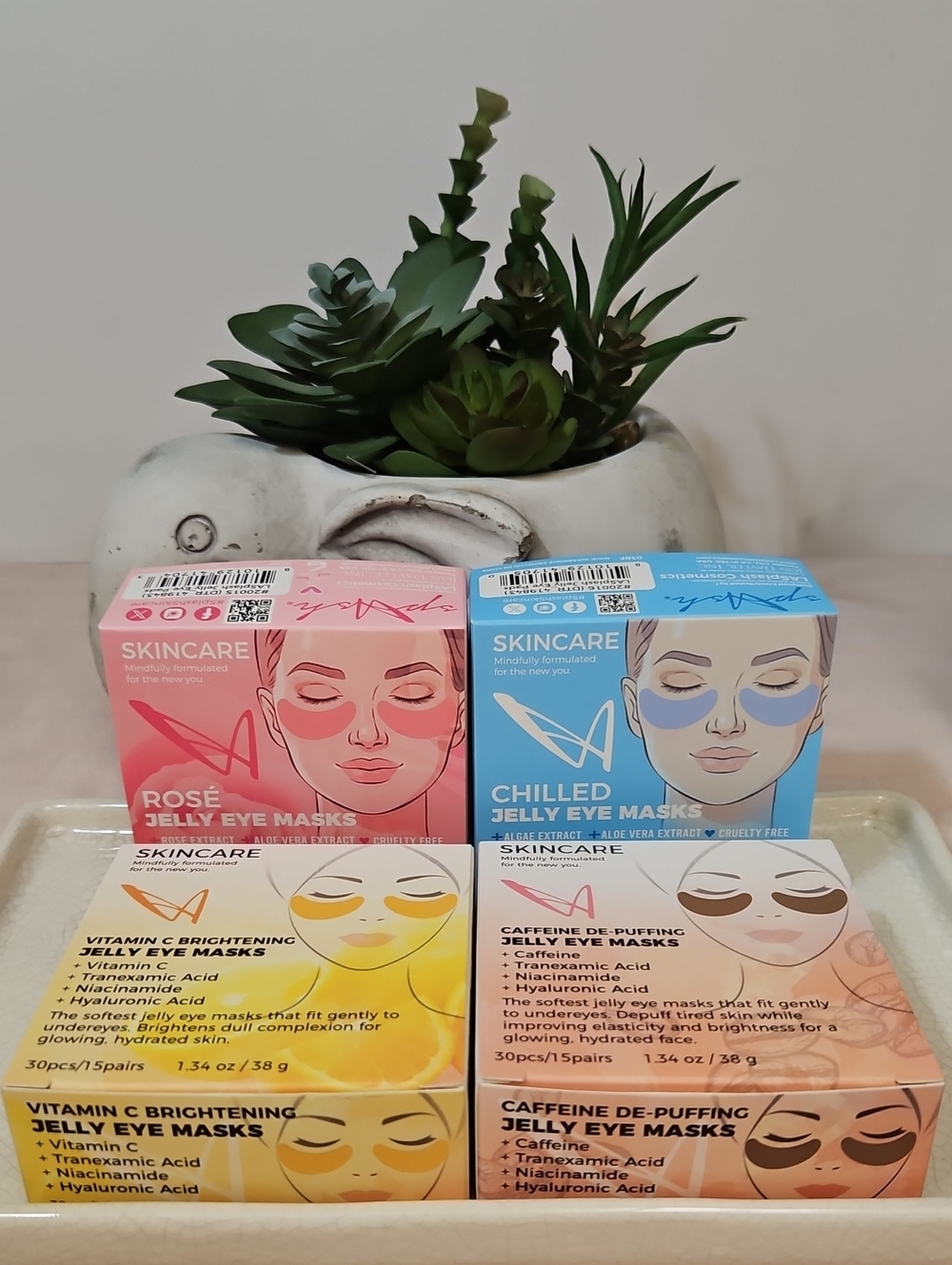 LASPLASH JELLY EYE MASKS 4-PCS SET CAFFEINE, VITAMIN C, ROSE, CHILLED